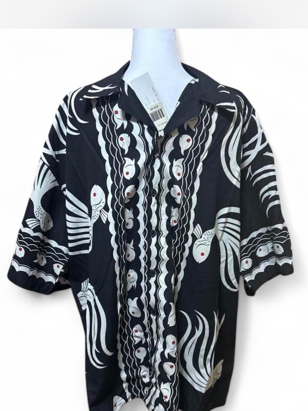 NWT Oscar Misa 2XL Black White Betta Fish Print Short Sleeve Button Up Shirt